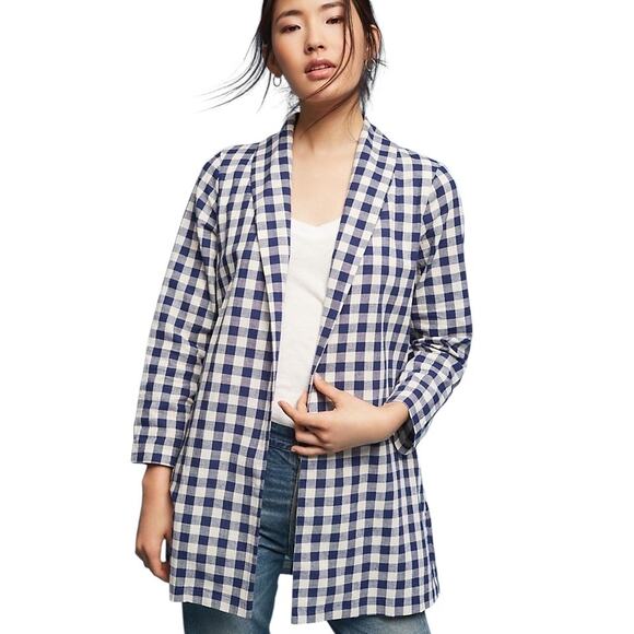 Anthropologie The Lady & The Sailor Gingham Jacket Open Blazer Pockets 2 S/M - Picture 1 of 9